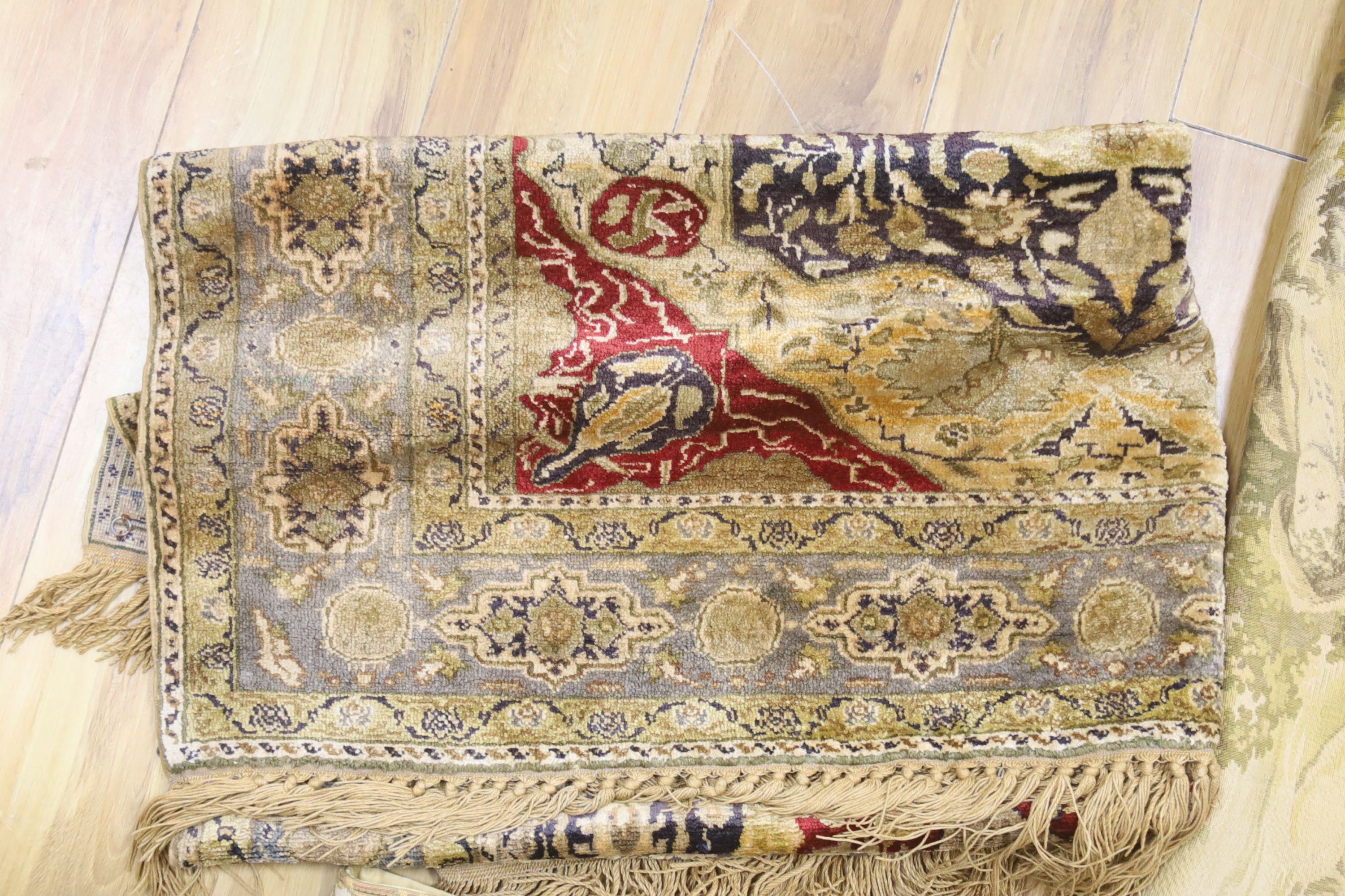 A Belgium tapestry, a table runner and a bell pull